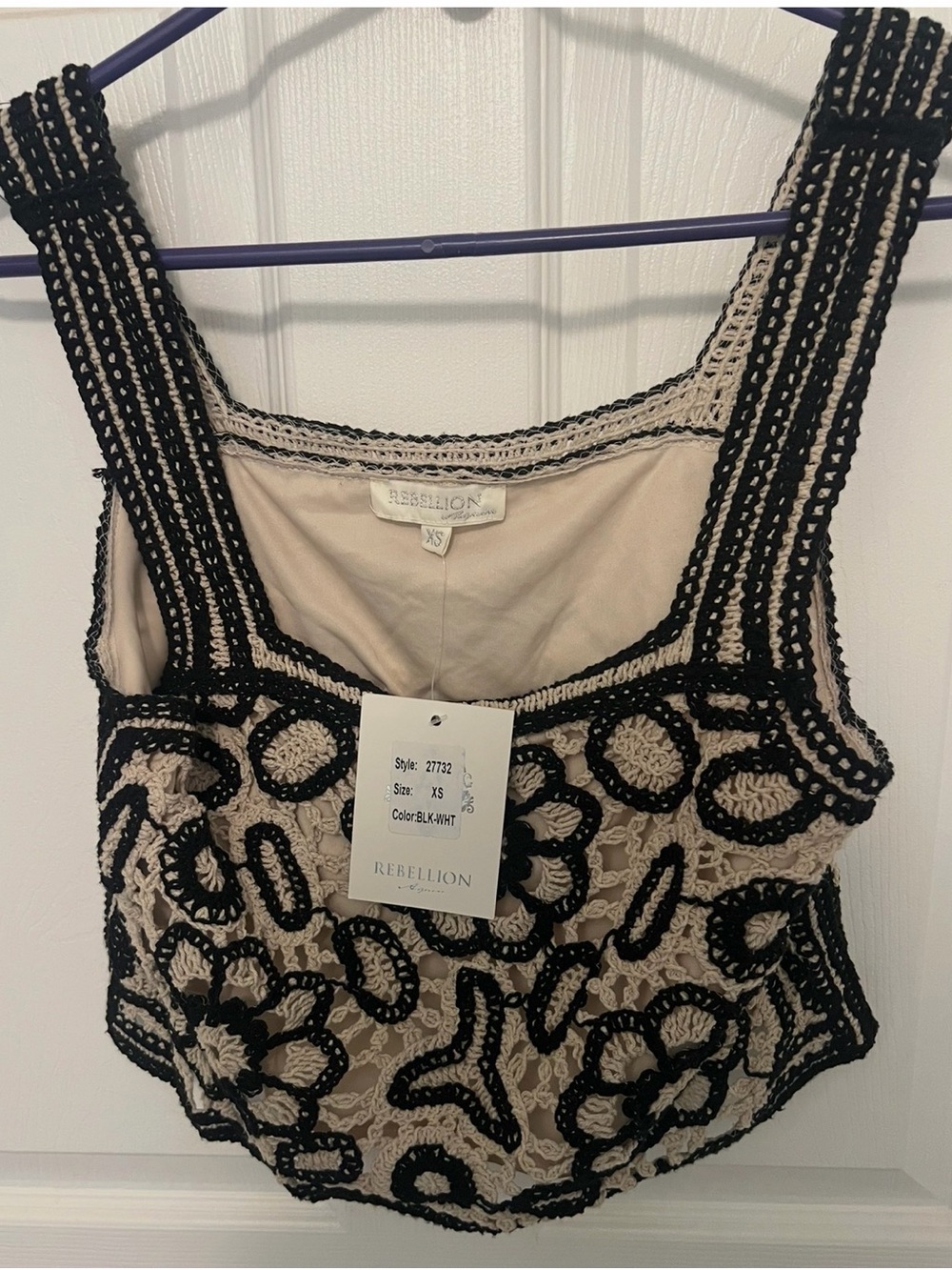 NWT Rebellion Cream and Black Crochet Two-Piece Shorts Set - Picture 4 of 6